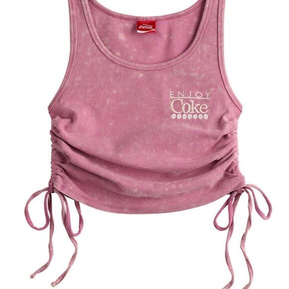 Coca Cola Enjoy Embroidered Side Cinch Ribbed Tank Тор - Picture 1 of 9